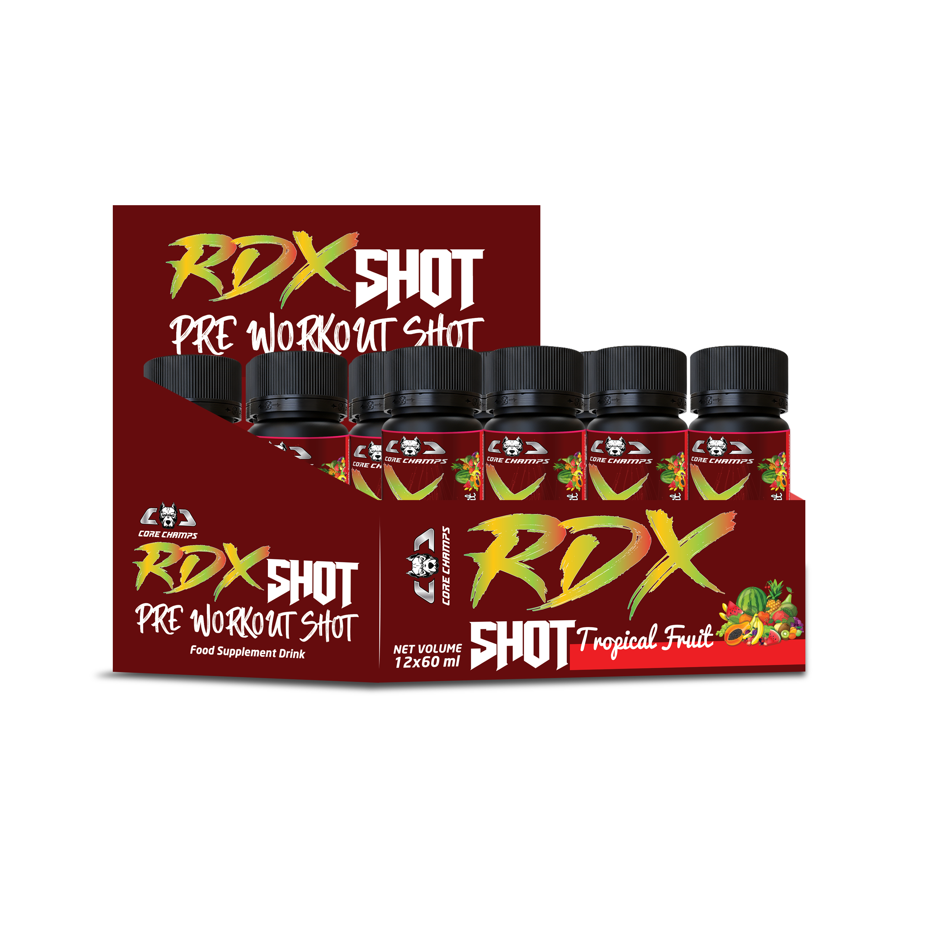 CHORE CHAMPS RDX SHOT Pre-Workout Shot (12 x 60 ml Box) CORE CHAMPS KFT CHORE CHAMPS RDX SHOT Pre-Workout Shot (12 x 60 ml Box) CORE CHAMPS KFT